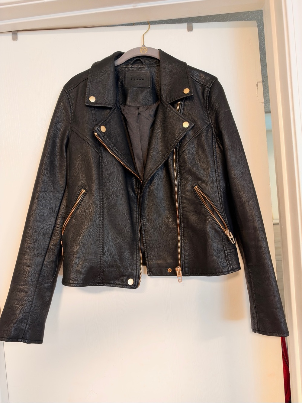 Blank NYC Black Faux Leather Moto Jacket with Gold Hardware